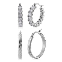 One Time Only Simulated Diamond Set of 2 Hoop Earrings in Stainless Steel 6.00 ctw