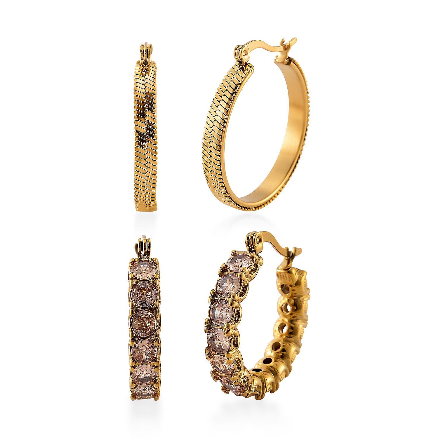 One Time Only Simulated Diamond Set of 2 Hoop Earrings in Stainless Steel 6.00 ctw