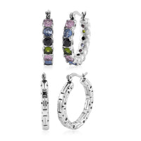 One Time Only Set of 2 Simulated Multi Color Diamond and Herringbone Hoop Earrings in Stainless Steel 6.00 ctw