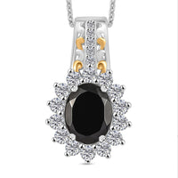 D'Joy Elite Shungite and White Zircon 1.90 ctw Regal Eclipse Pendant Necklace in 18K Vermeil YG and Rhodium Over Sterling Silver 20 Inches