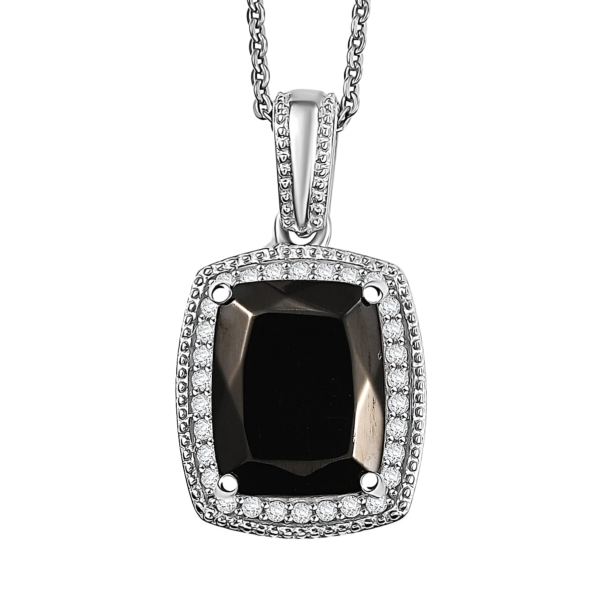 D'Joy Elite Shungite and White Zircon 1.60 ctw Pendant Necklace in Rhodium Over Sterling Silver 20 Inches