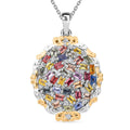 Doorbuster Multi Sapphire, White Zircon Pendant Necklace (20 Inches) in Rhodium Over Sterling Silver 5.10 ctw - Sticky add to cart bar