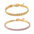 One Time Only Simulated Blue Diamond Set of 2 Tennis and Curb Bracelet in Stainless Steel (7.50-9.0In) 13.00 ctw - Sticky add to cart bar