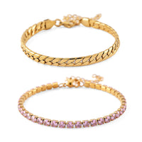 One Time Only Simulated Blue Diamond Set of 2 Tennis and Curb Bracelet in Stainless Steel (7.50-9.0In) 13.00 ctw