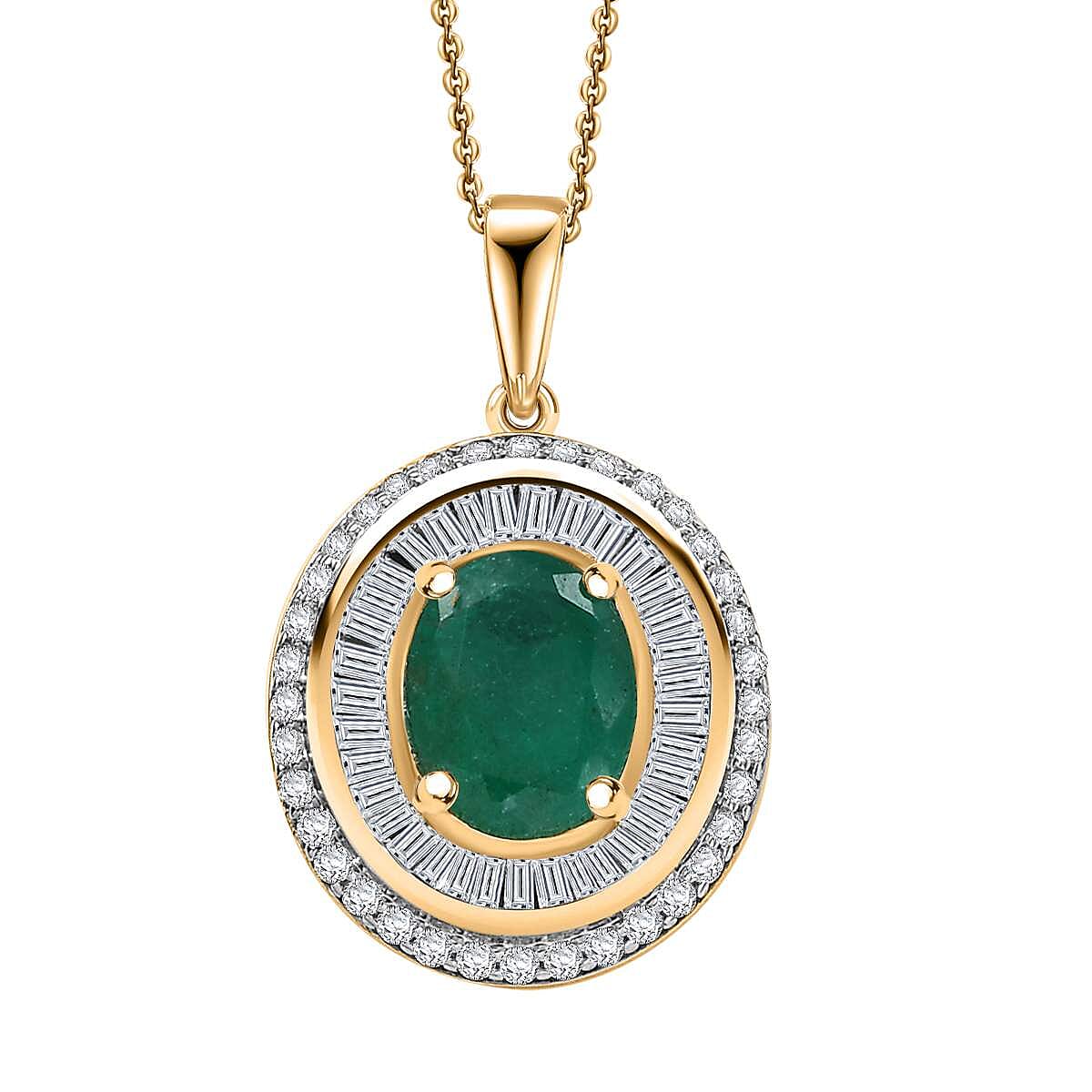 Luxoro AAA Kagem Zambian Emerald and G-H I2 Diamond 2.25 ctw Majestic Circle Pendant Necklace in 10K Yellow Gold 18-20 Inches 4.10 Grams