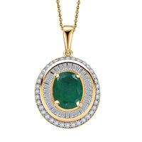 Luxoro AAA Kagem Zambian Emerald and G-H I2 Diamond 2.25 ctw Majestic Circle Pendant Necklace in 10K Yellow Gold 18-20 Inches 4.10 Grams