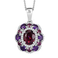 Premium Orissa Rhodolite Garnet and Multi Gemstone 4.00 ctw Twilight Bloom Pendant Necklace in Rhodium Over Sterling Silver 20 Inches - Sticky add to cart bar