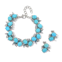 TLV Blue Howlite, White Crystal Bracelet (6.50In) and Earrings in Silvertone 90.00 ctw