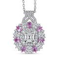 Asscher Cut Moissanite and Madagascar Pink Sapphire 4.80 ctw Majestic Orchid Pendant Necklace in Rhodium Over Sterling Silver 20 Inches - Sticky add to cart bar