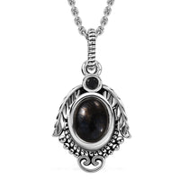Artisan Crafted Elite Shungite and Thai Black Spinel 1.15 ctw Feather Pendant in Sterling Silver with Stainless Steel Necklace 20 Inches