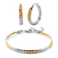 6mm Flat Curb Chain Bracelet (7.50-9.50In) and Hoop Earrings in ION Plated YG and Stainless Steel - Sticky add to cart bar