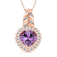 GP Amore Collection Premium Rose De France Amethyst and Moissanite 9.70 ctw Pendant Necklace in 18K Vermeil Rose Gold Over Sterling Silver 20 Inches