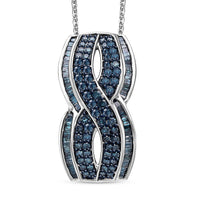 TLV Blue Diamond (IR) Infinity Pendant Necklace (20 Inches) in Platinum Over Sterling Silver 1.00 ctw