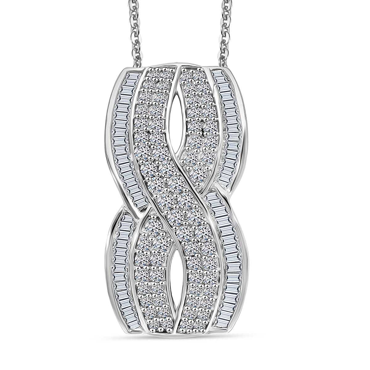 TLV Blue Diamond (IR) Infinity Pendant Necklace (20 Inches) in Platinum Over Sterling Silver 1.00 ctw