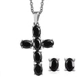 Set of 2 Elite Shungite 2.10 ctw Solitaire Stud Earrings and Cross Pendant Necklace 20 Inches in Stainless Steel - Sticky add to cart bar