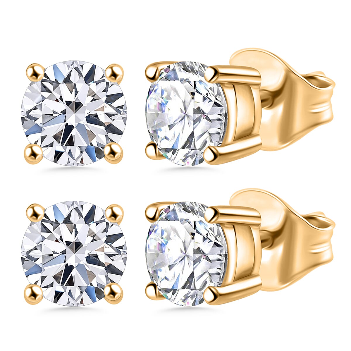 Set of 2 Luxuriant Lab Grown Diamond G-H SI 2.00 ctw Stud Earrings in Vermeil Yellow Gold Over Sterling Silver