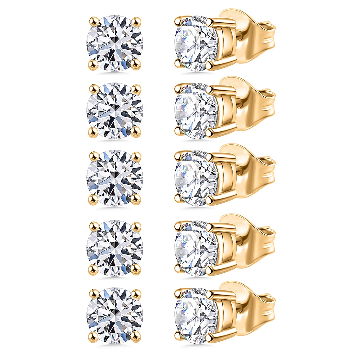 Set of 5 Luxuriant Lab Grown Diamond (G-H, SI) Stud Earrings in Vermeil YG Over Sterling Silver 5.00 ctw
