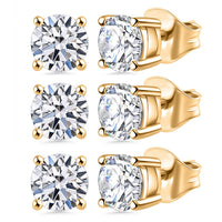 Set of 3 Luxuriant Lab Grown Diamond (G-H, SI) Solitaire Stud Earrings in Platinum Over Sterling Silver 1.50 ctw