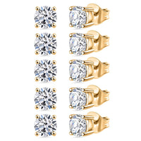 Set of 5 Luxuriant Lab Grown Diamond G-H SI 2.50 ctw Solitaire Stud Earrings in Vermeil Yellow Gold Over Sterling Silver
