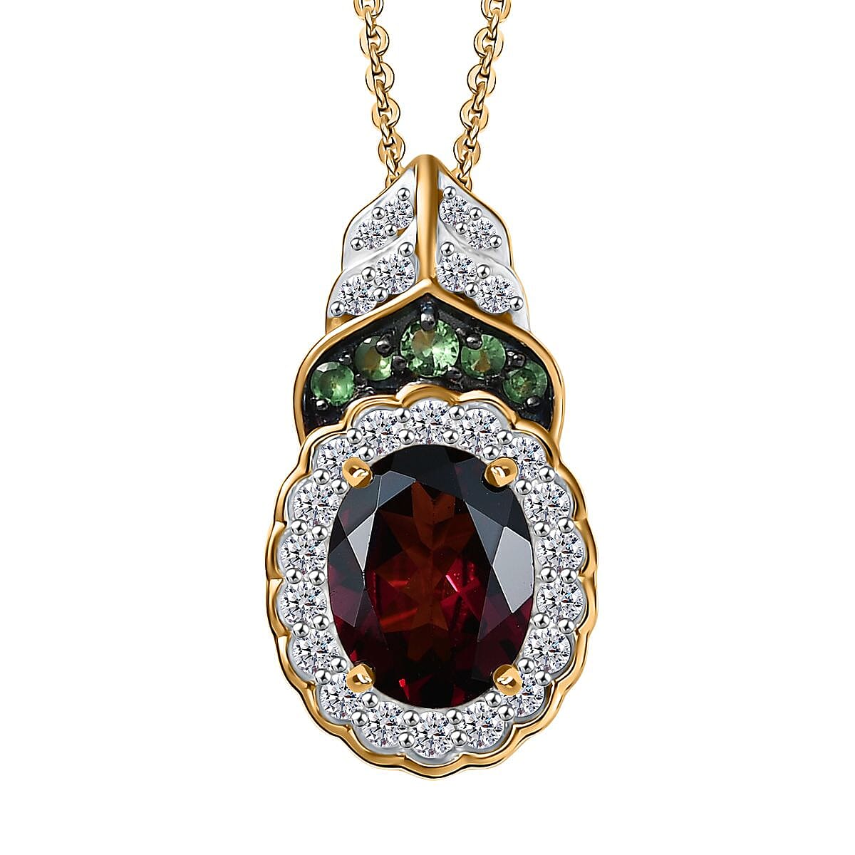 D'Joy Orissa Rhodolite Garnet, Multi Gemstone Pendant Necklace (20 Inches) in 18K Vermeil YG Over Sterling Silver 2.75 ctw