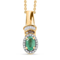 Kagem Zambian Emerald, Natural Champagne and White Diamond 0.70 ctw Halo Pendant Necklace in 18K Vermeil Yellow Gold Over Sterling Silver 20 Inches - Sticky add to cart bar