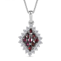 Premium Anthill Garnet and White Zircon 1.90 ctw Crimson Majesty Pendant in Rhodium Over Sterling Silver with Stainless Steel Necklace 20 Inches