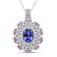 AAA Tanzanite and Multi Gemstone 1.90 ctw Blushing Radiance Pendant Necklace in Rhodium Over Sterling Silver 20 Inches