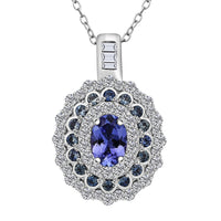 AAA Tanzanite and Multi Gemstone 1.75 ctw Regal Eclipse Pendant Necklace in Rhodium Over Sterling Silver 20 Inches