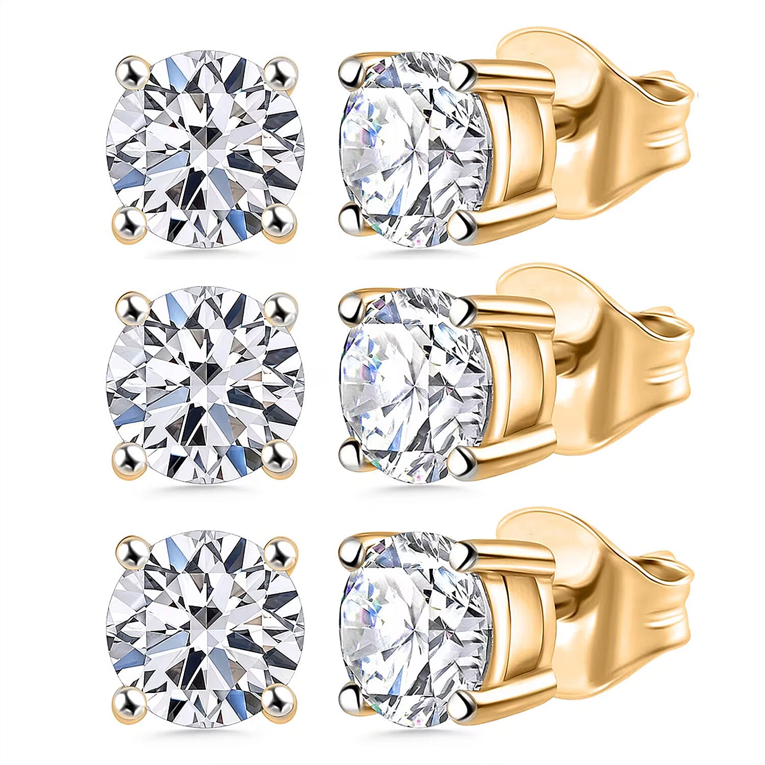 Set of 3, Luxuriant Lab Grown Diamond G SI1 3.00 ctw Solitaire Stud Earrings in 14K Yellow Gold