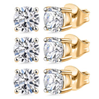Set of 3, Luxuriant Lab Grown Diamond G SI1 3.00 ctw Solitaire Stud Earrings in 14K Yellow Gold
