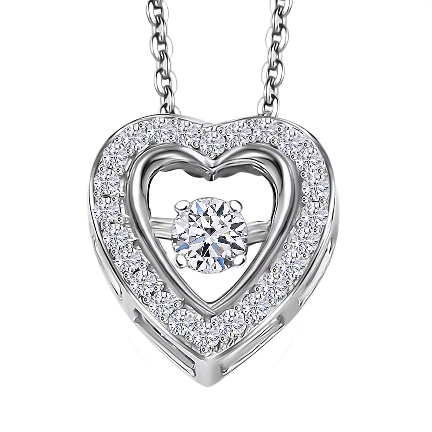 Luxuriant Lab Grown Diamond G-H SI 0.20 ctw Heart Dancing Pendant Necklace in Rhodium Over Sterling Silver 20 Inches