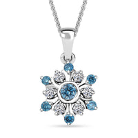 Luxuriant Lab Grown Blue Diamond (IR) and Lab Grown White Diamond SI 0.50 ctw Snowflake Pendant Necklace 20 Inches in Rhodium Over Sterling Silver