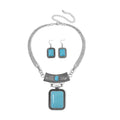 Blue Howlite 99.00 ctw Necklace 17-22 Inches and Earrings in Silvertone - Sticky add to cart bar