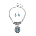 Blue Howlite 58.00 ctw Necklace 17-22 Inches and Earrings in Silvertone - Sticky add to cart bar