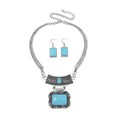 Blue Howlite 90.00 ctw Necklace 17-22 Inches and Earrings in Silvertone - Sticky add to cart bar