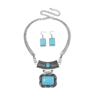 Blue Howlite 90.00 ctw Necklace 17-22 Inches and Earrings in Silvertone
