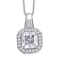 Squartuguese Cut Moissanite 3.65 ctw Halo Pendant Necklace in Rhodium Over Sterling Silver 20 Inches - Sticky add to cart bar