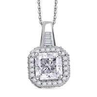 Squartuguese Cut Moissanite 3.65 ctw Halo Pendant Necklace in Rhodium Over Sterling Silver 20 Inches