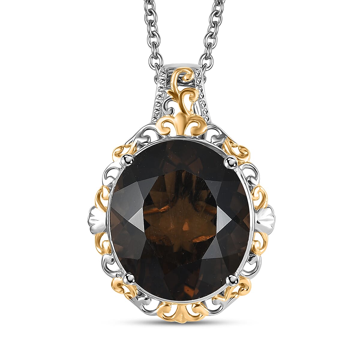 Karis Brazilian Smoky Quartz 9.35 ctw Pendant in 18K YG Plated with Stainless Steel Necklace (20 Inches)