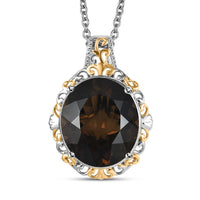 Karis Brazilian Smoky Quartz 9.35 ctw Pendant in 18K YG Plated with Stainless Steel Necklace (20 Inches)