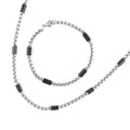 Box Link Necklace 24 Inches and Bracelet (9.00In) ION Plated Black and Stainless Steel - Sticky add to cart bar