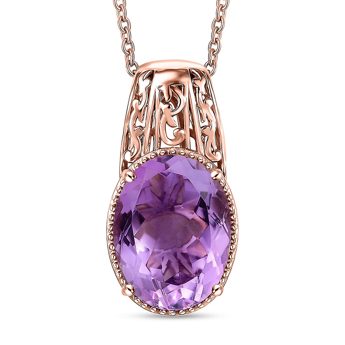 Karis Rose De France Amethyst 9.25 ctw Pendant in 18K YG Plated with Stainless Steel Necklace 20 Inches