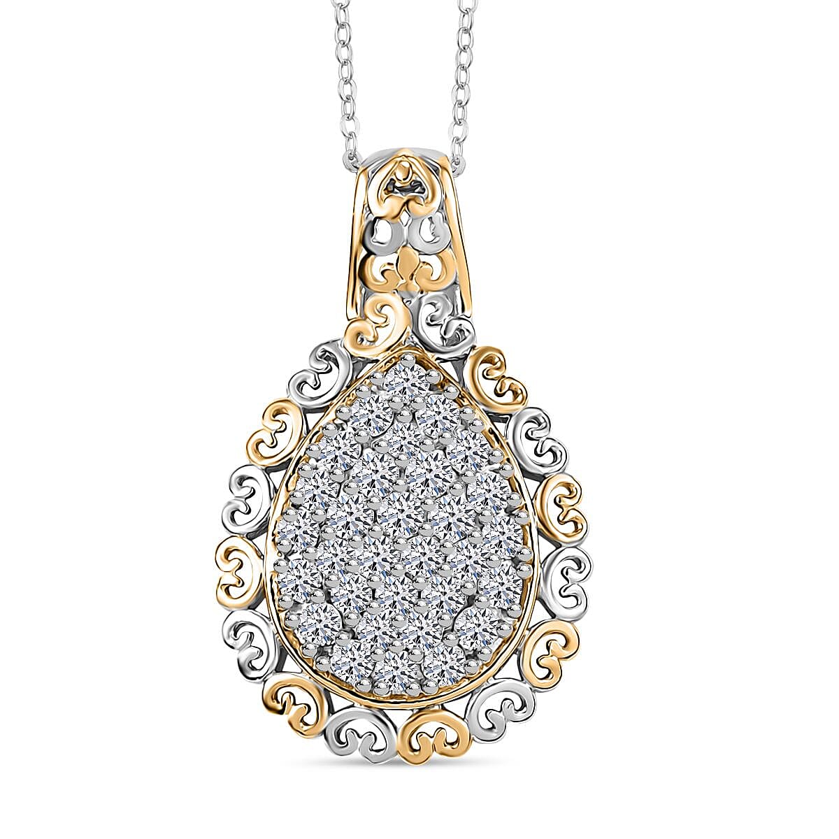 Luxuriant Lab Grown Diamond G-H SI 1.00 ctw Pear Shape Pendant Necklace in 18K Vermeil YG and Rhodium Over Sterling Silver 20 Inches