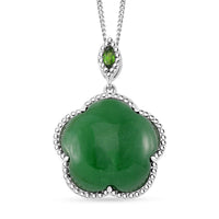 TLV Green Jade, Chrome Diopside Cherry Blossom Pendant Necklace (18 Inches) in Rhodium Over Sterling Silver 16.00 ctw