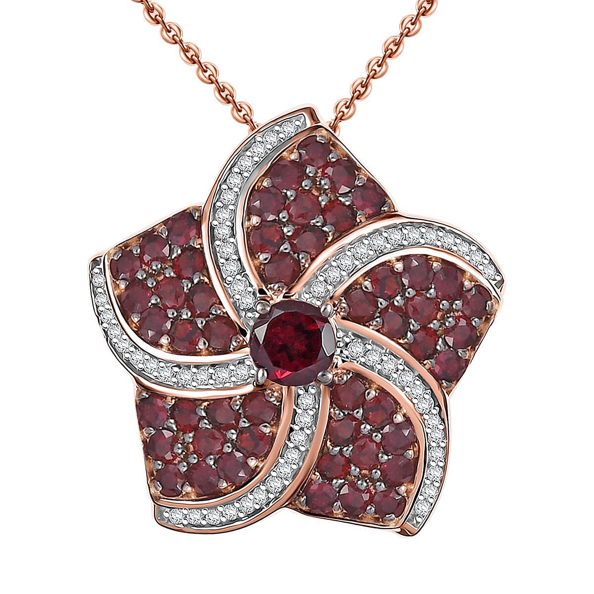 Premium Anthill Garnet and White Zircon 1.90 ctw Whirl Pendant Necklace in 18K Vermeil Rose Gold Over Sterling Silver 20 Inches