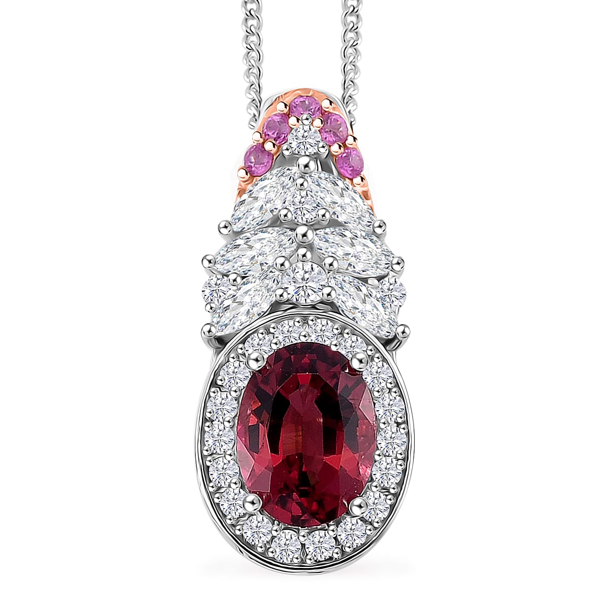 D'Joy Ouro Fino Rubellite and Multi Gemstone 2.70 ctw Lotus Flower Pendant Necklace 18 Inches in Rhodium Over Sterling Silver