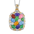 Multi Jade (D) and White Zircon 6.60 ctw Rainbow Harmony Pendant Necklace in Vermeil YG and Rhodium Over Sterling Silver 20 Inches - Sticky add to cart bar
