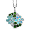 D'Joy Multi Genstone 3.35 ctw Bunch of Flower Pendant Necklace in Rhodium Over Sterling Silver 20 Inches - Sticky add to cart bar