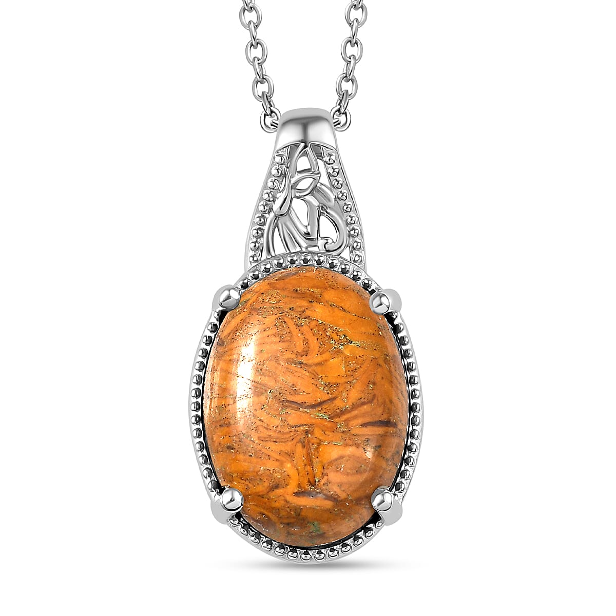 Karis Script Stone Pendant Platinum with Stainless Steel Necklace (20 Inches) 12.65 ctw