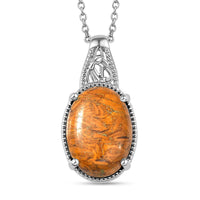 Karis Script Stone Pendant Platinum with Stainless Steel Necklace (20 Inches) 12.65 ctw